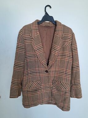 Women's Brown Plaid Single-Button Blazer